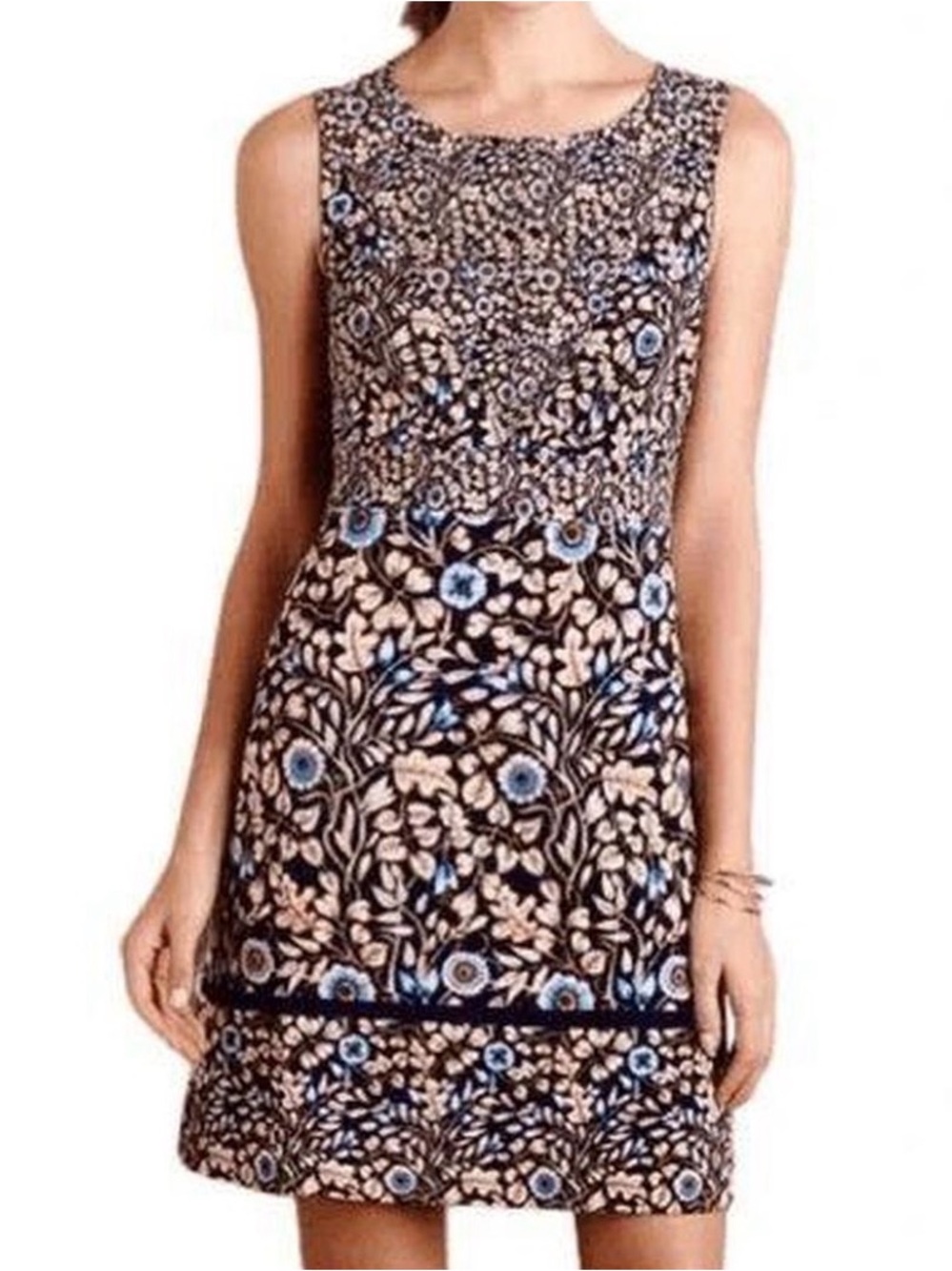 Maeve Black Floral Mini Dress with Blue Accents